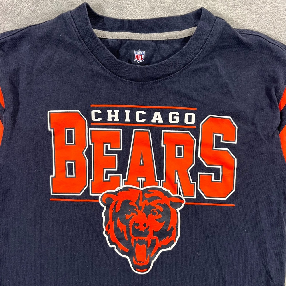 Chicago Bears T-Shirt Kids Size 8 Navy Blue Good Striped Sleeve Graphic NFL